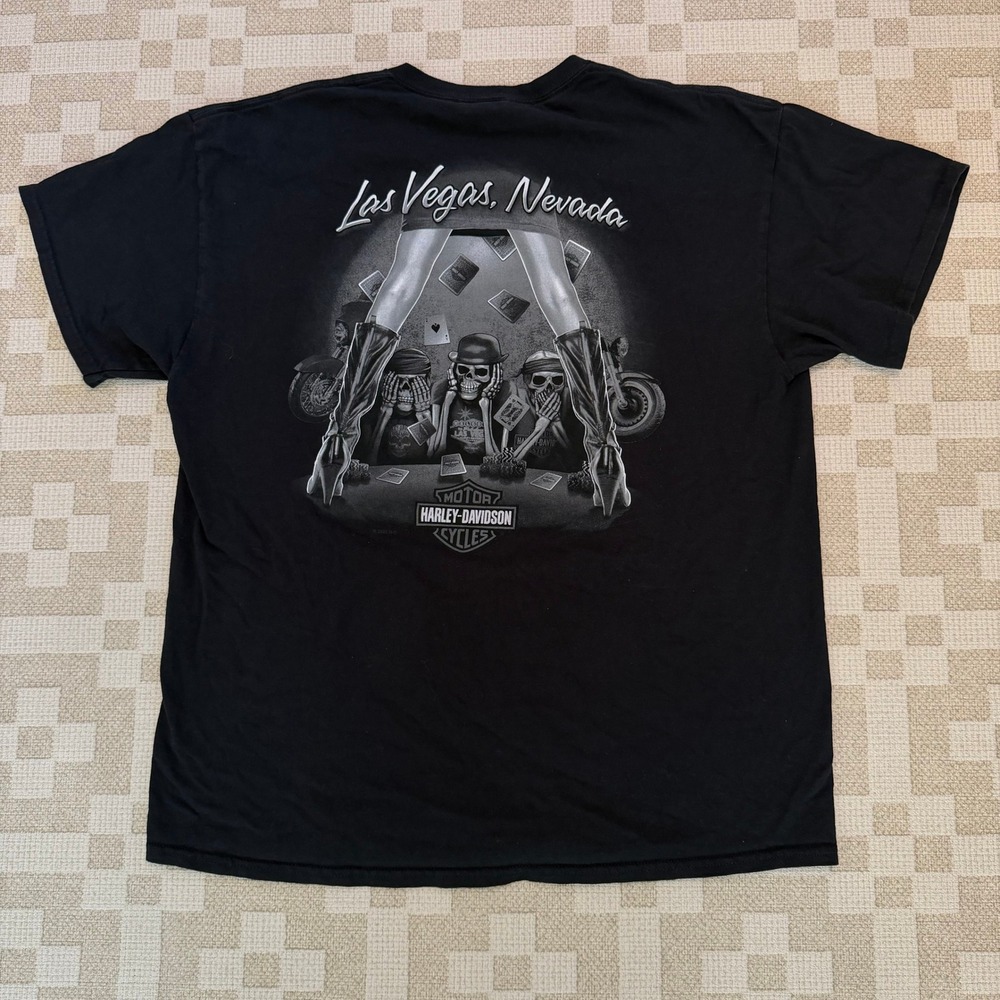 Harley Davidson Las Vegas Nevada Skulls Poker Graphic T-Shirt Mens XL Black